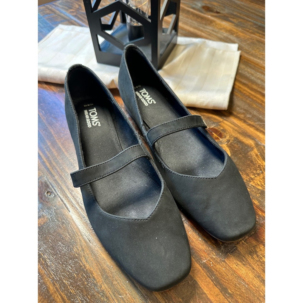 TOMS Jutti Mary Jane Black Suede Square Toe Flat Shoes Womens 10 Minimalist Chic